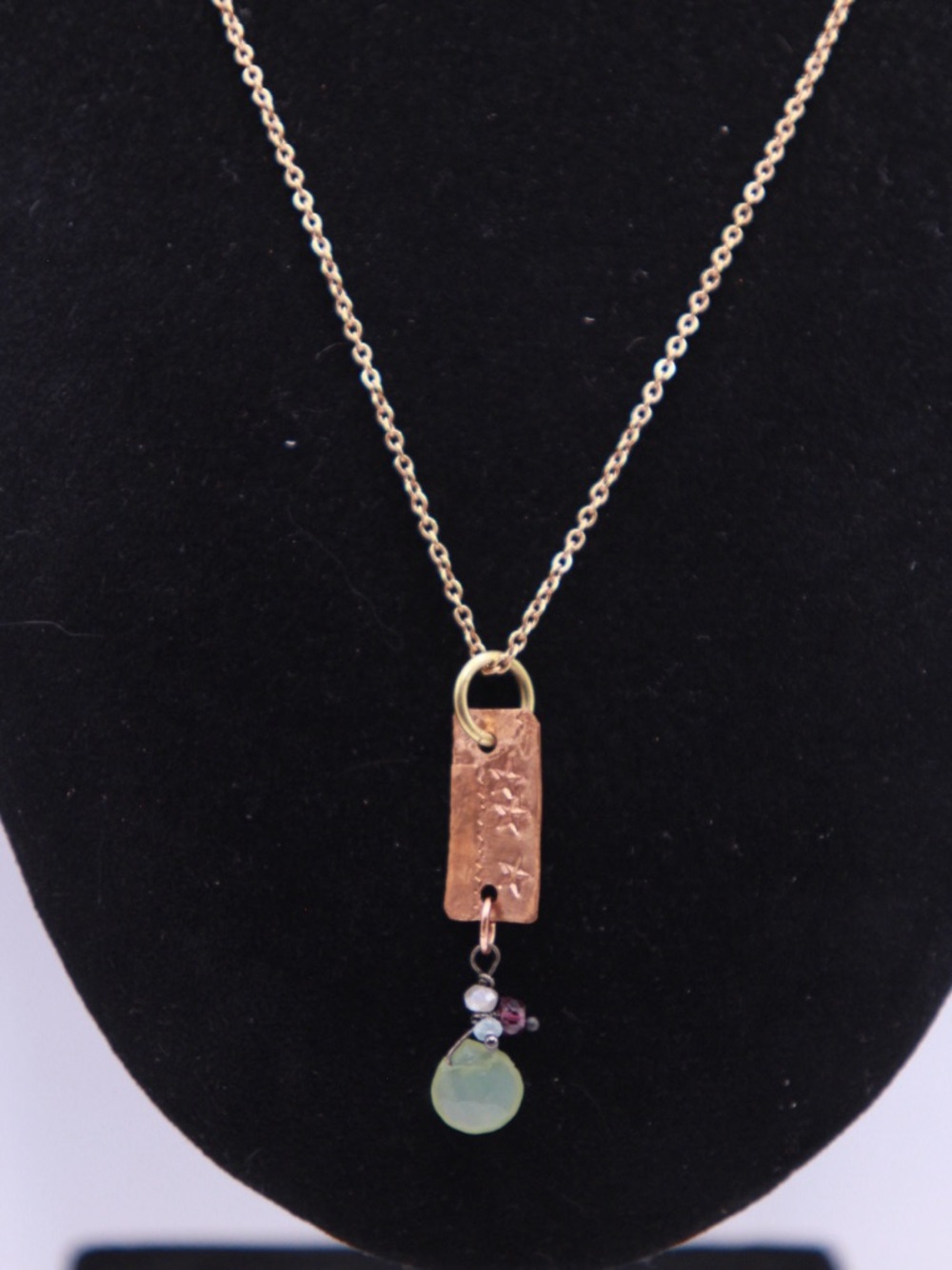 Handcrafted Gold-Tone with copper Pendant Necklace with Green Gem Accent
